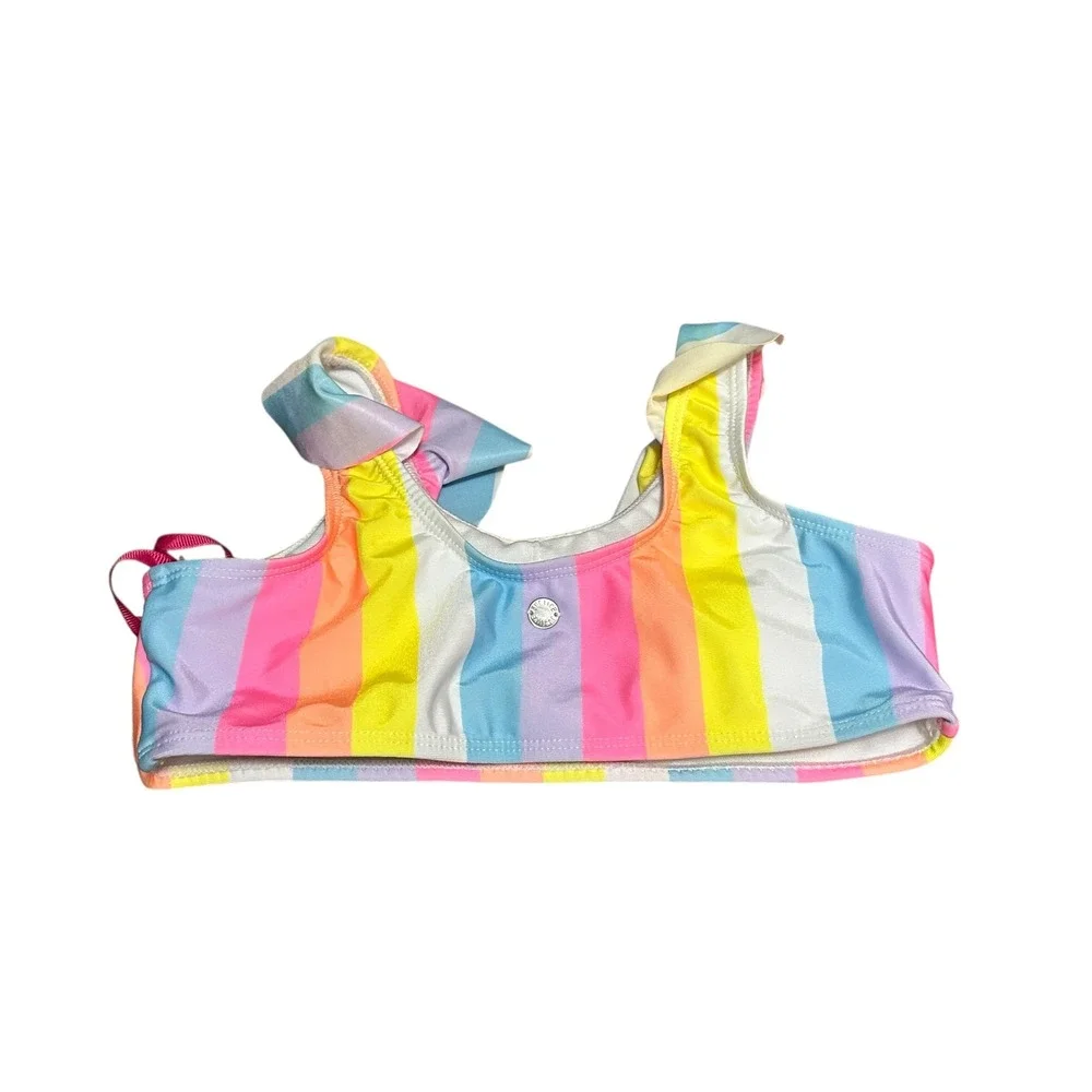 Justice Girls‎ Rainbow Striped Ruffle Bikini Swim Top M 10 New With Tags